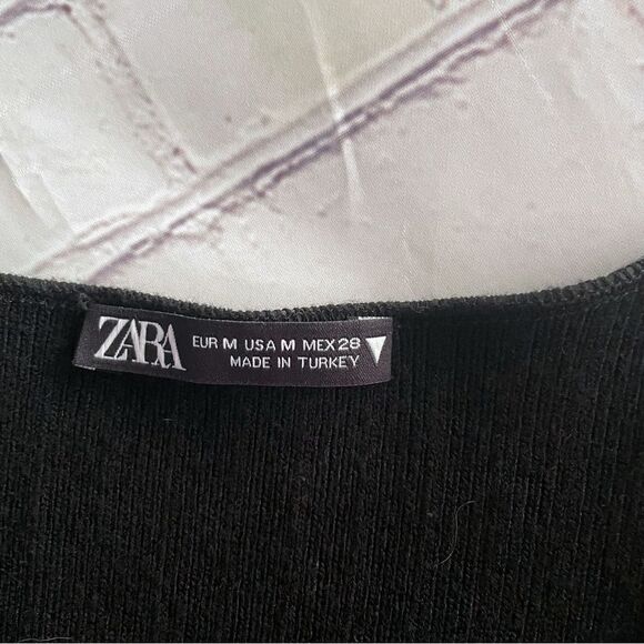 ZARA Black Ribbed Knit Sweater Midi Dress – Long Sleeve V-Neck with Front Slit M - Picture 10 of 14